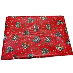 Vintage Vinyl Holiday Christmas Winter Tablecloth Oblong 53 x 68" Flannel Back